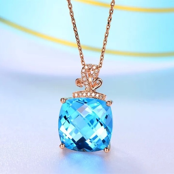 Rose gold Blue Topaz-diamond necklace - Picture 1 of 4